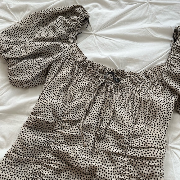 Zara Polka Dot Mini Dress with Puff Sleeves - Picture 9 of 10